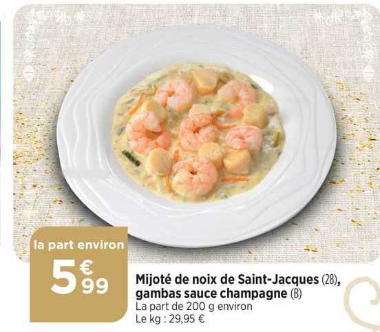 mijoté de noix de saint-jacques gambas sauce champagne