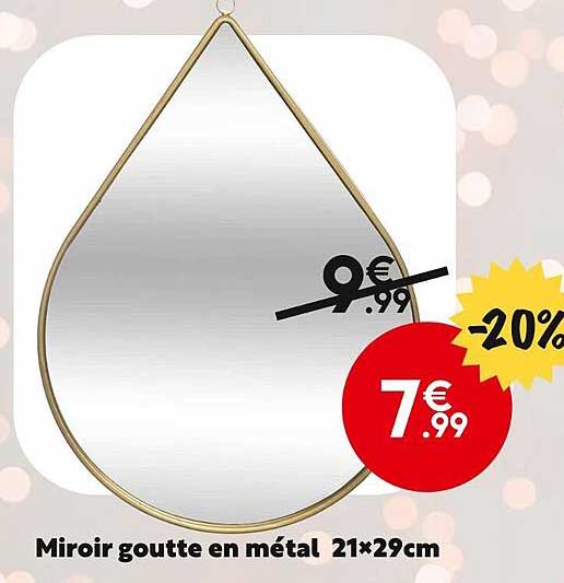 miroir goutte en métal 21 x 29 cm