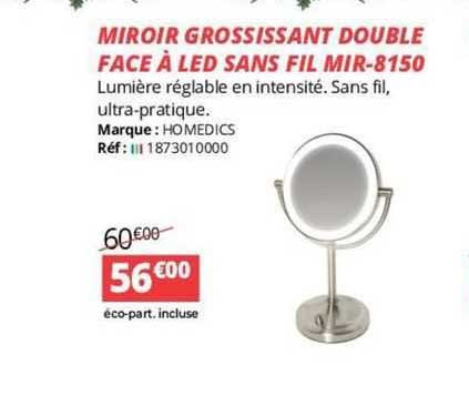 miroir grossissant doubel face à led sans fil mir-8150