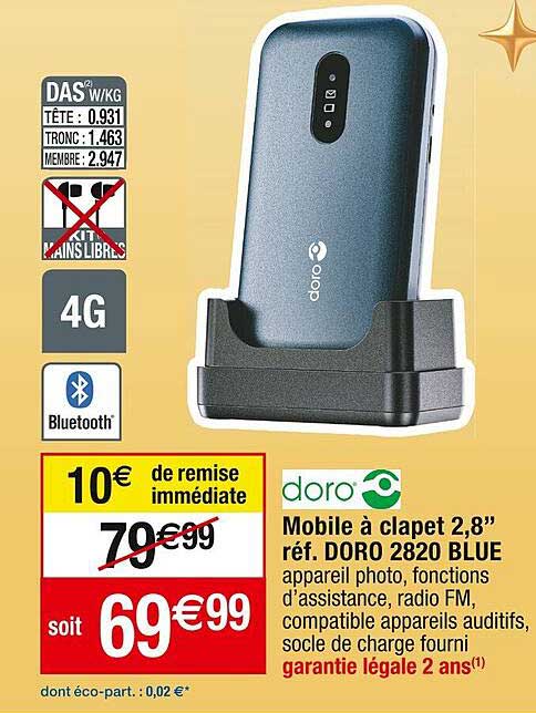 mobile à clapet 2,8" réf. doro 2820 blue