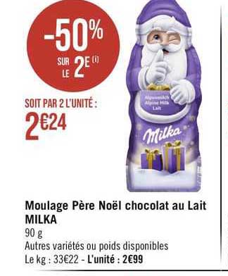 moulage père noël chocolat au lait milka