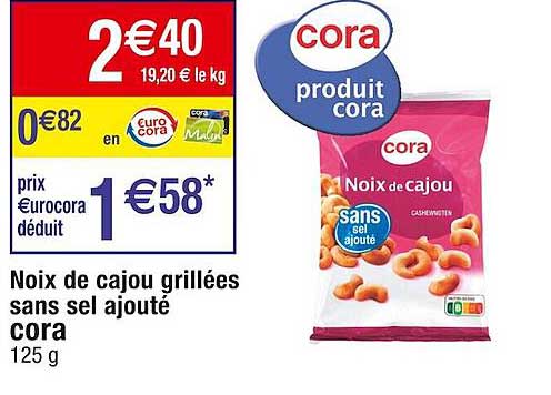 noix de cajou grillées sans sel ajouté cora