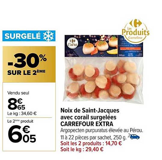 noix de saint-jacques avec corail surgelées carrefour extra