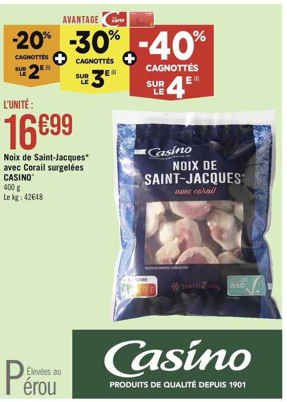 noix de saint-jacques avec corail surgelées casino