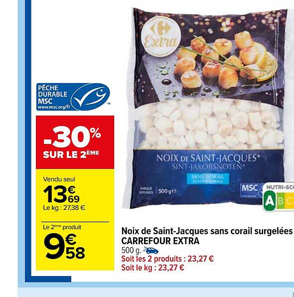 noix de saint-jacques sans corail surgelées carrefour extra
