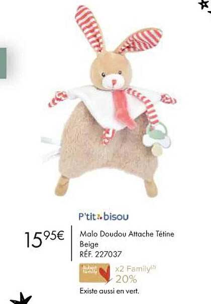 P'tit Bisou Malo Doudou Attache Tétine Beige