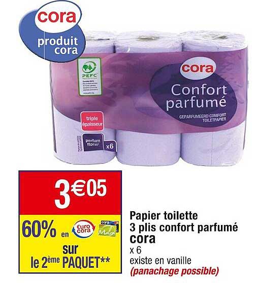 papier toilette 3 plis confort parfumé cora