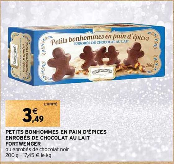 petits bonhommes en pain d'épices enrobés de chocolat au lait fortwenger