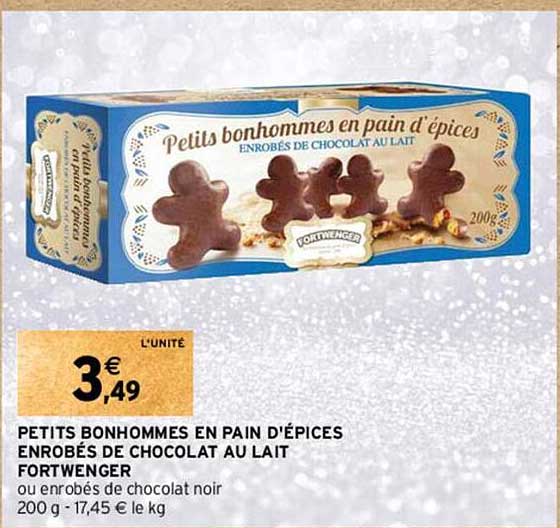 petits bonhommes en pain d'épices enrobés de chocolat au lait fortwenger