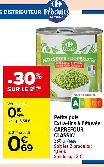 petits pois extra-fins à l'étuvée carrefour classic'
