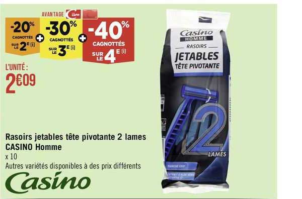 Rasoirs Jetables Tête Pivotante 2 Lames Casino Homme