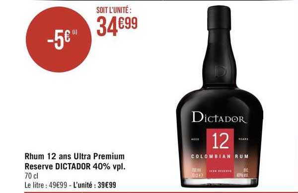 rhum 12 ans ultra premium réserve dictador 40% vpl.
