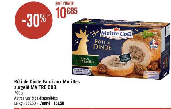 rôti de dinde farci aux morilles surgelé maître coq