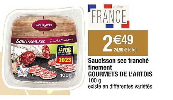 saucisson sec tranché finement gourmets de l'artois