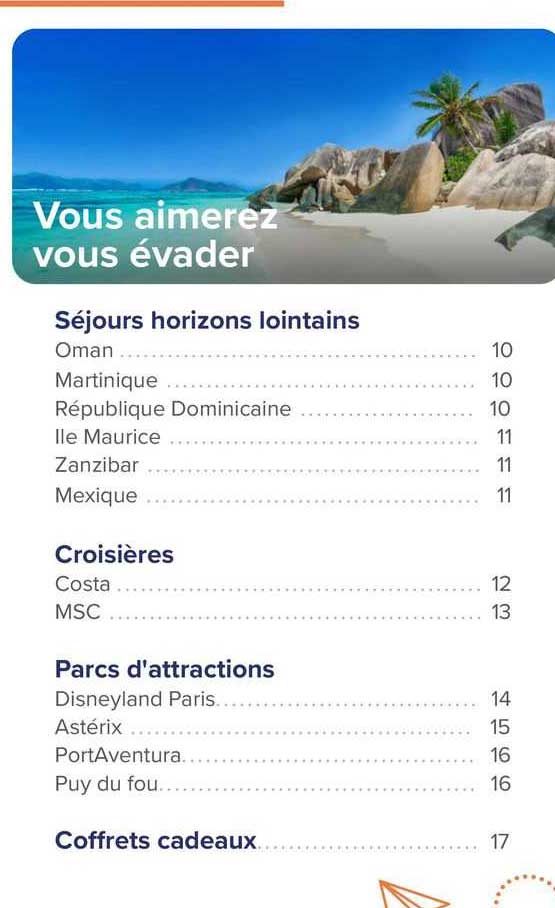 séjours horizons lointains, croisières, parcs d'attractions, coffrets cadeaux