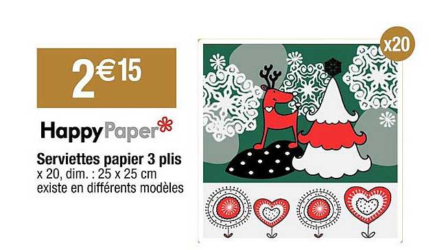 serviettes papier 3 plis happy paper