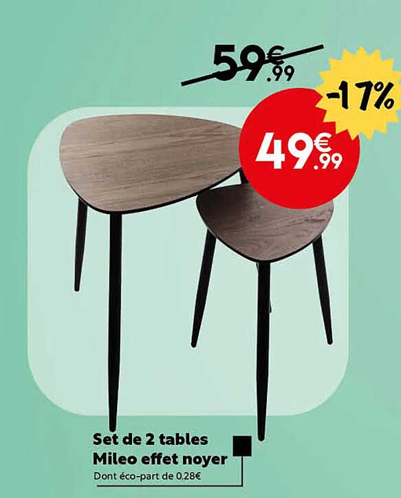 set de 2 tables mileo effet noyer