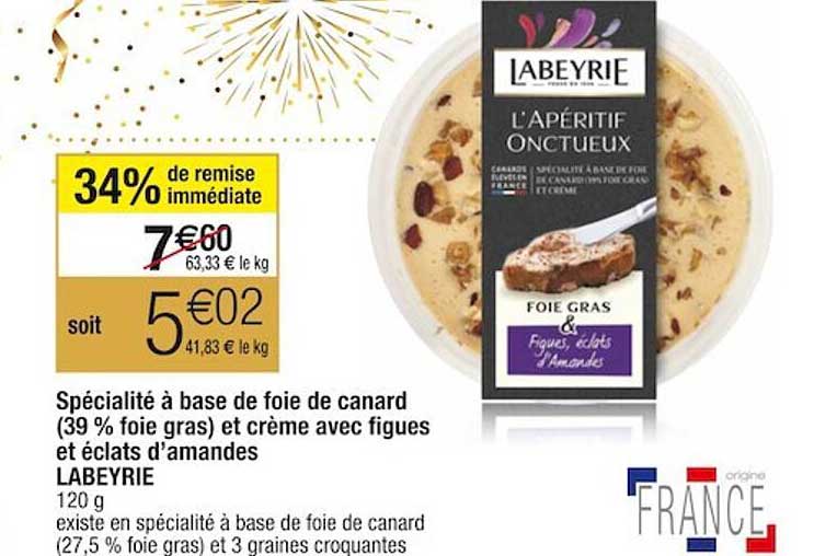 Spécialité à Base De Foie De Canard (39% Foie Gras) Et Crème Avec Figues Et éclats D'amandes Labeyrie