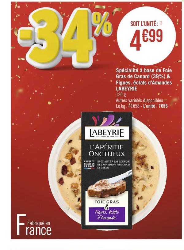 spécialité à base de foie gras de canard (39%) & figues, éclats d'amandes labeyrie