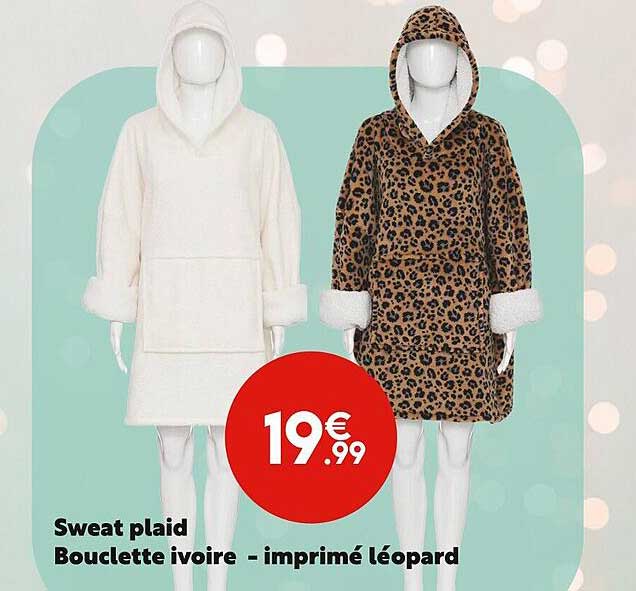 sweat plaid bouclette ivoire - imprimé léopard