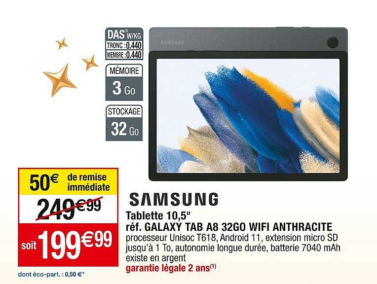 tablette 10,5" galaxy tab a8 32go wifi anthracite samsung