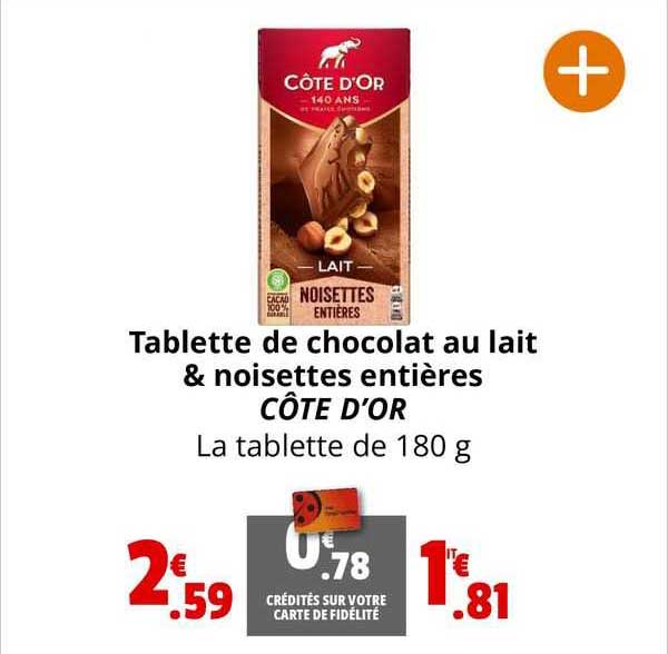 Tablette De Chocolat Au Lait & Noisettes Entières Côte D'or