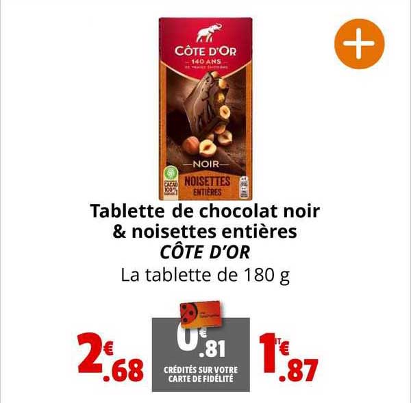 Tablette De Chocolat Noir & Noisettes Entières Côte D'or