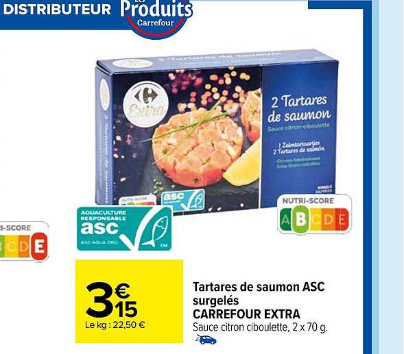 tartares de saumon asc surgelés carrefour extra