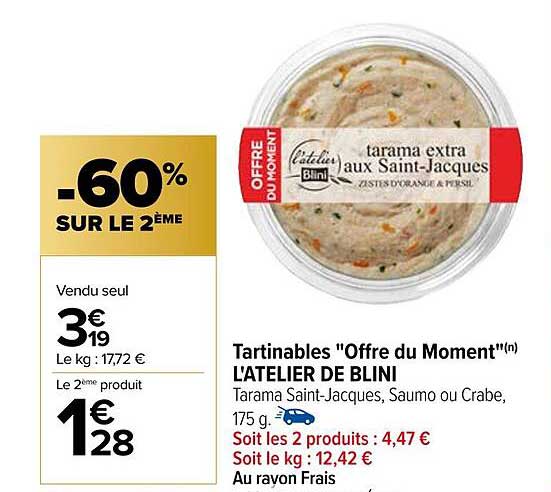 tartinables "offre du moment" l'atelier de blini