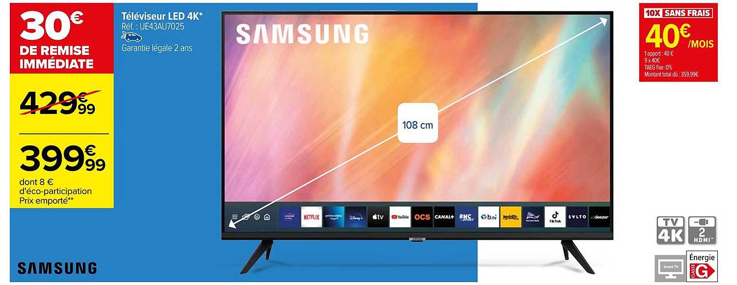 Téléviseur Led 4k 108 Cm Samsung