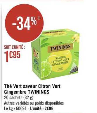 Thé Vert Saveur Citron Vert Gingembre Twinings