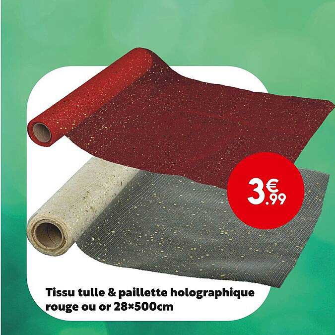 tissu tulle & paillette holographique rouge ou or 28 x 500 cm