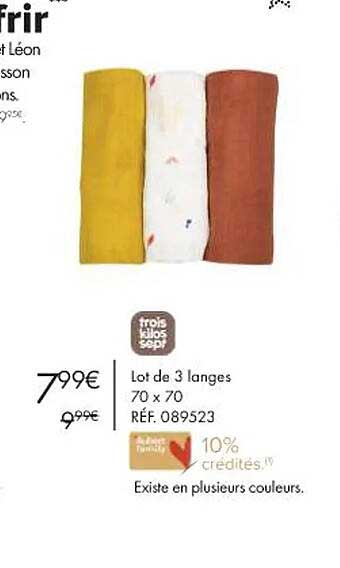 trois kilos sept lot de 3 langes 70 x 70