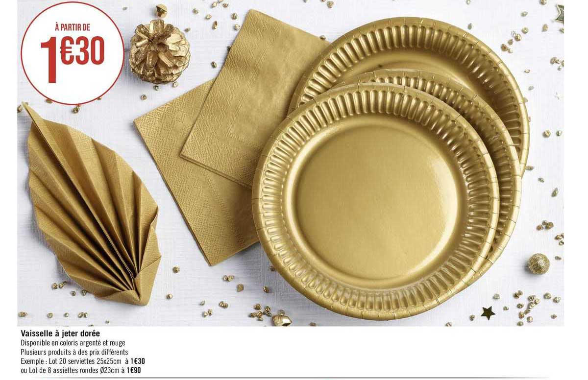 vaisselle à jeter dorée