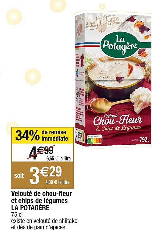 velouté de chou-fleur et chips de légumes la potagère