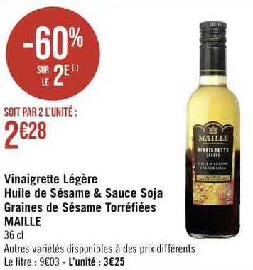 vinaigrette légère huile de sésame & sauce soja graines de sésame torréfiées maille