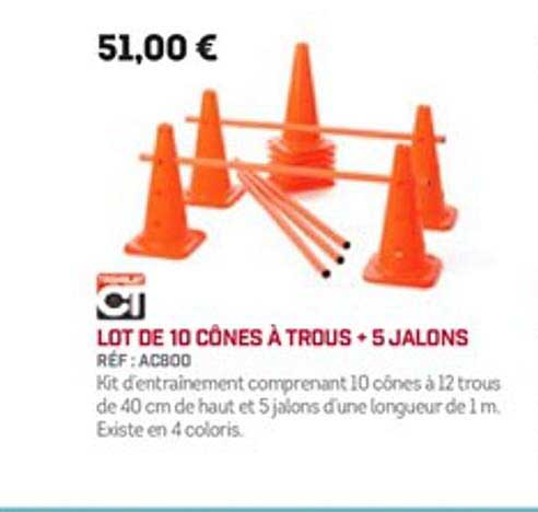 lot de 10 cônes à trous + 5 jalons