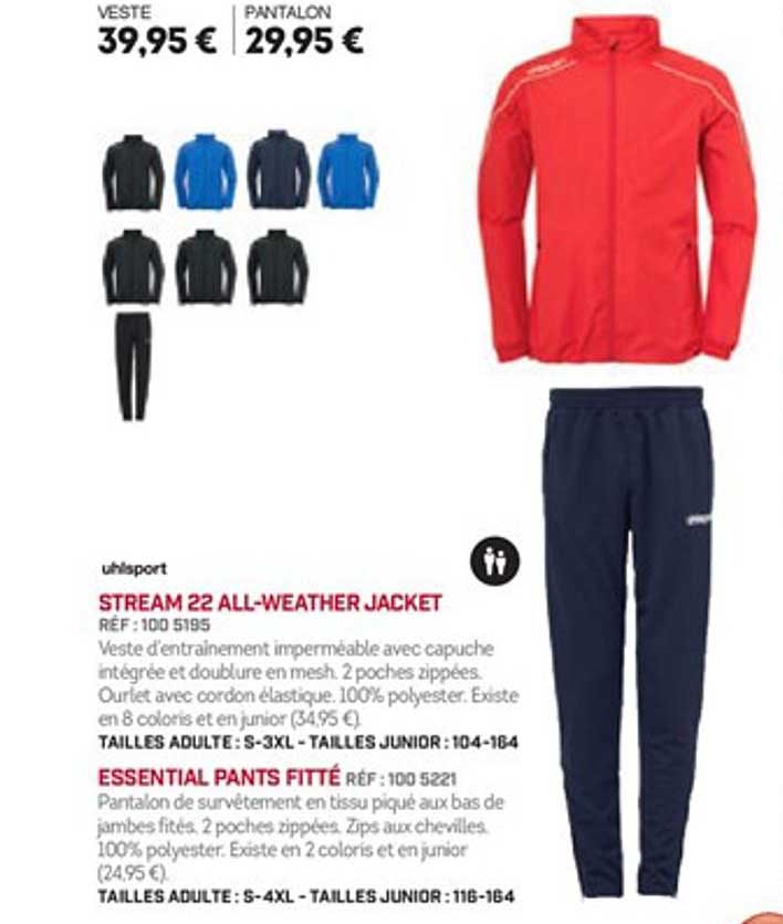 stream 22 all weather jacket essential pants fitté uhlsport