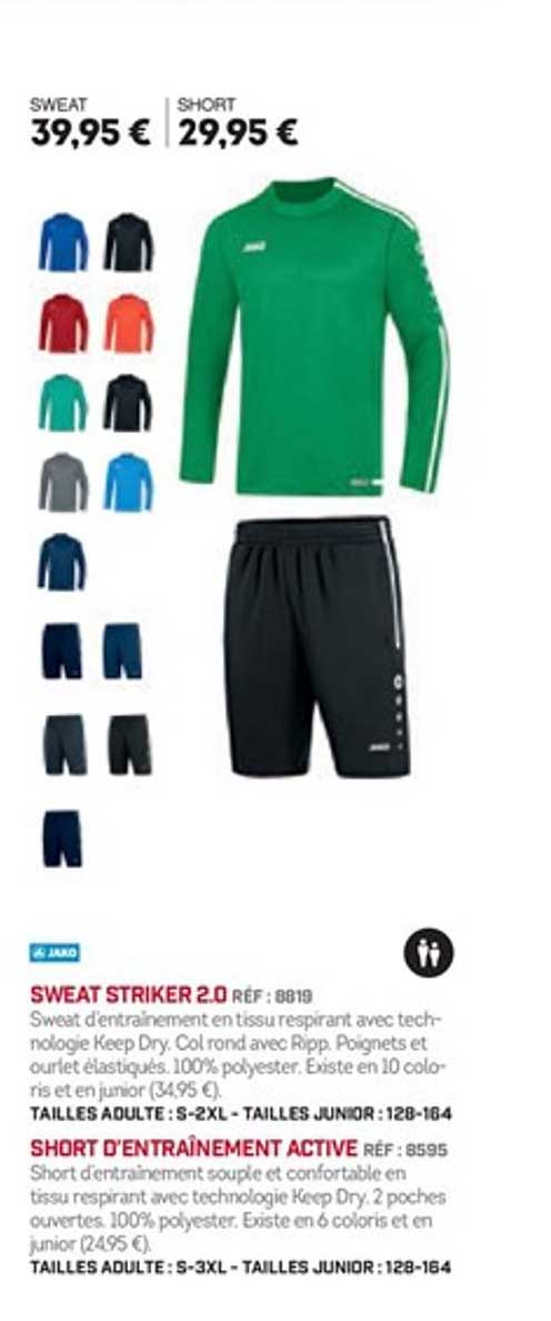 sweat striker 2.0 short d'entraînement active