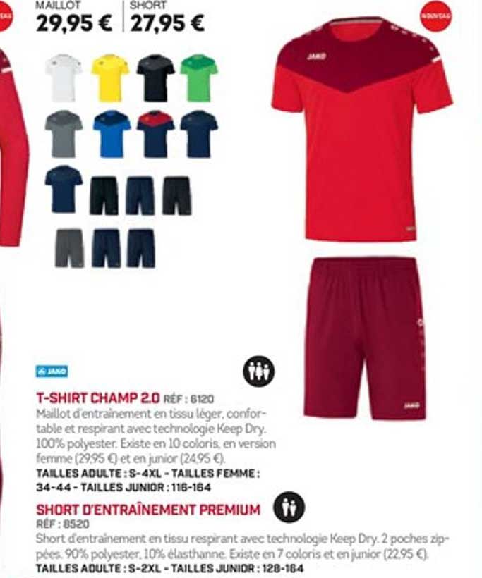 t shirt champ 2.0 short d'entraînement premium