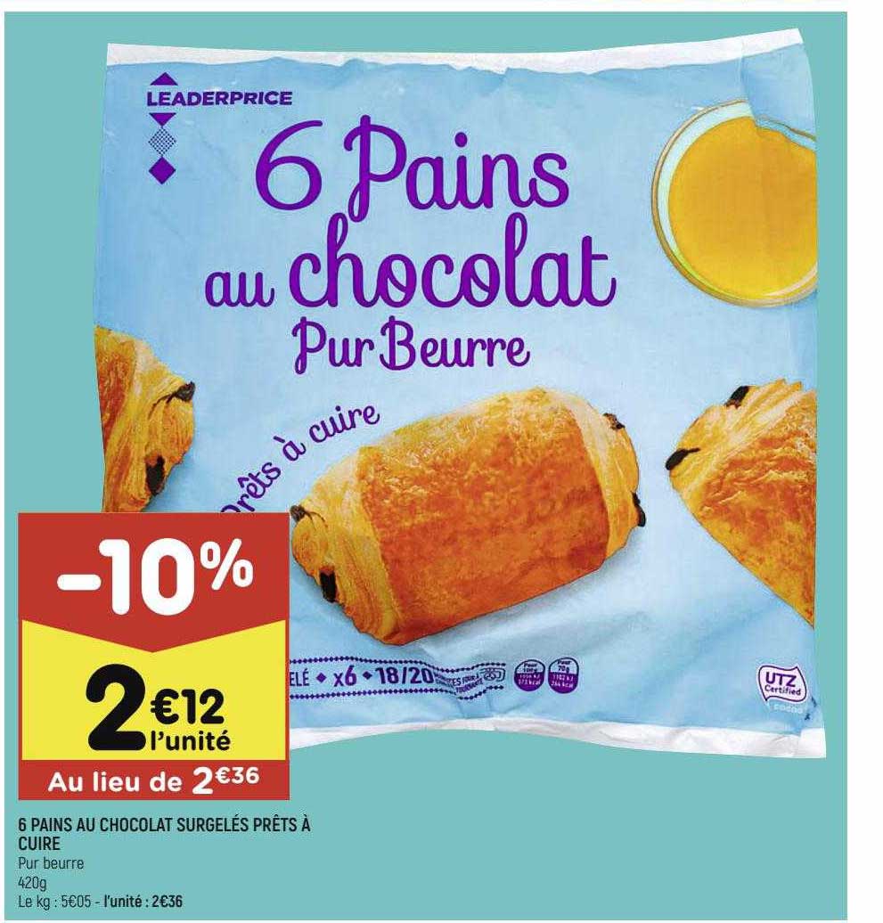 6 pains au chocolat surgelés prêts à cuire