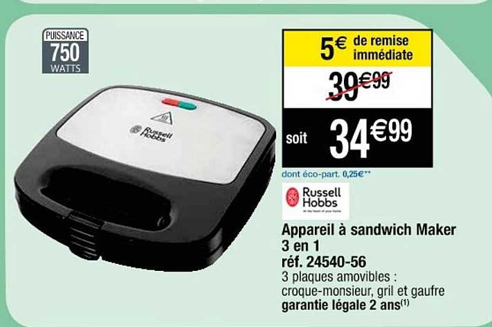 appareil à sandwich maker 3 en 1 russell hobbs