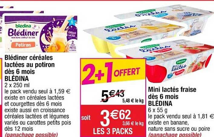 blédiner céréales lactées au potiron dès 6 mois blédina, mini lactés fraise dès 6 mois blédina