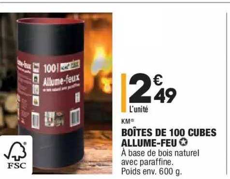 boîtes de 100 cubes allume-feu km