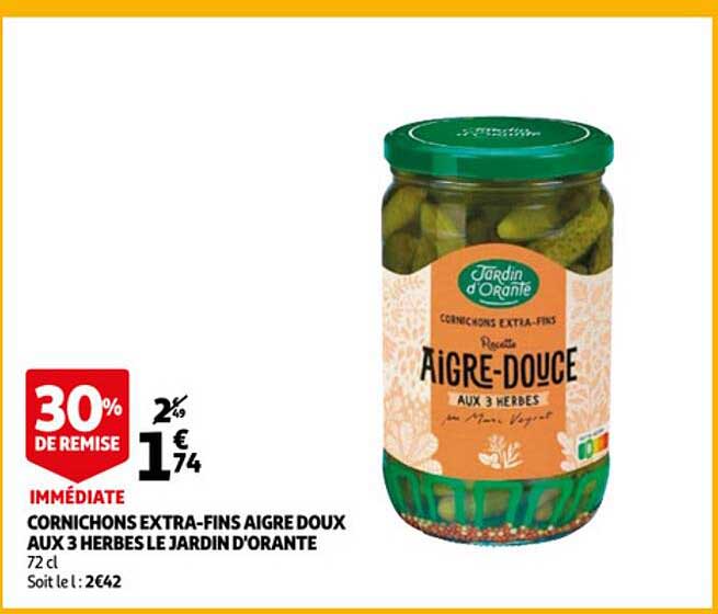 Cornichons Extra-fins Aigre Doux Aux 3 Herbes Le Jardin D'orante