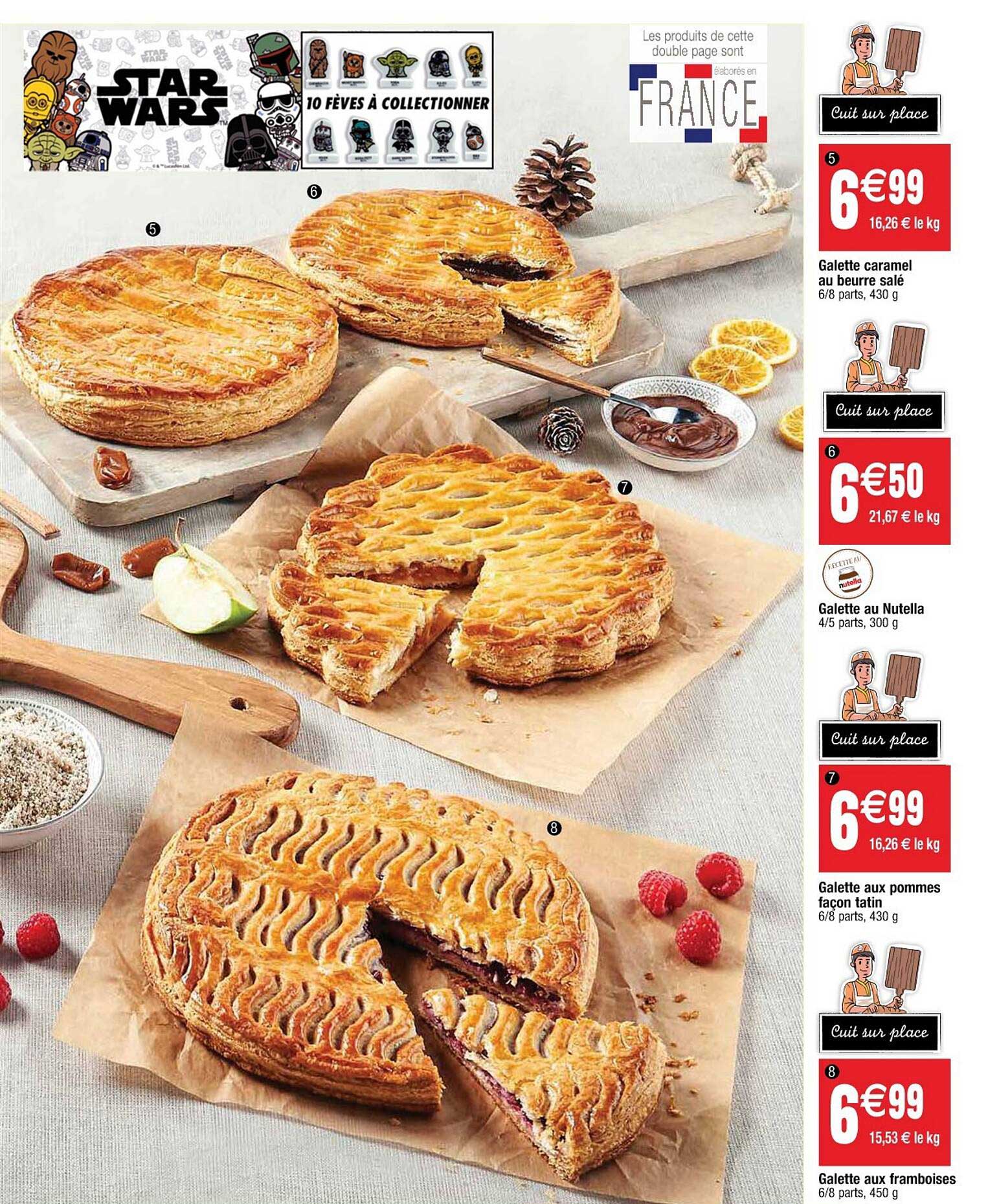 galette caramel au beurre salé, galette au nutela, galette aux pommes façon tatin, galette aux framboises