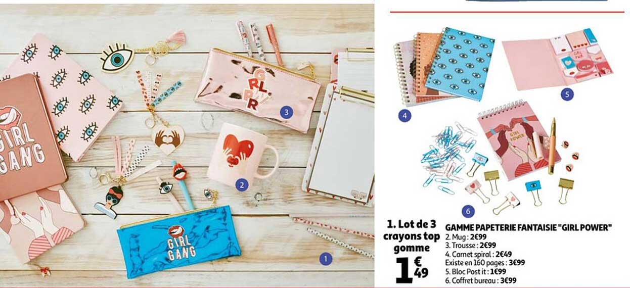 gamme papeterie fantaisie "girl power" : lot de 3 crayons top gomme