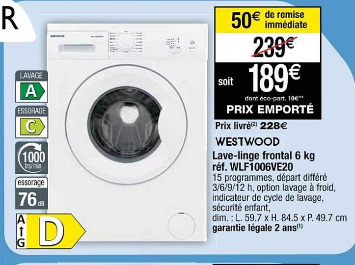 lave-linge frontal 6 kg westwood
