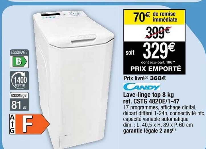 lave-linge top 8 kg candy