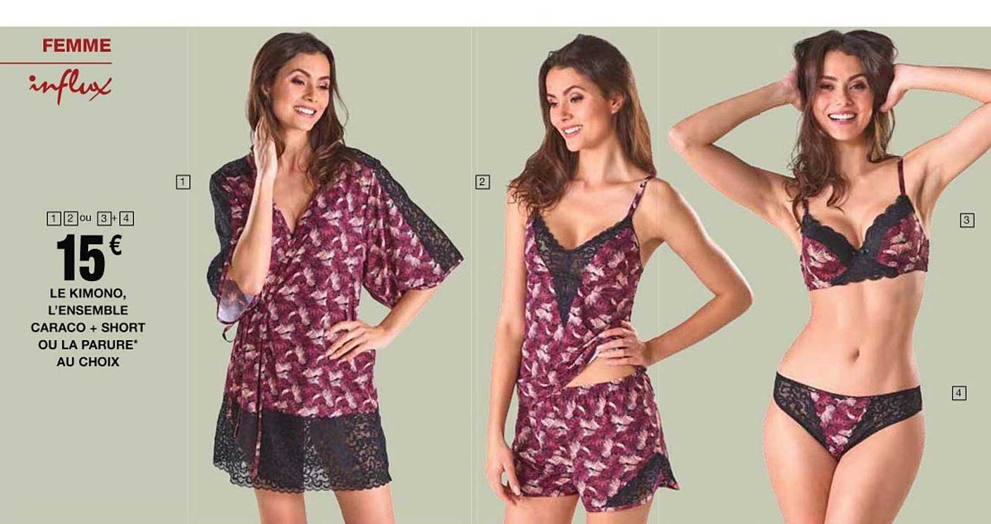 le kimono, l'ensemble caraco + short ou la parure